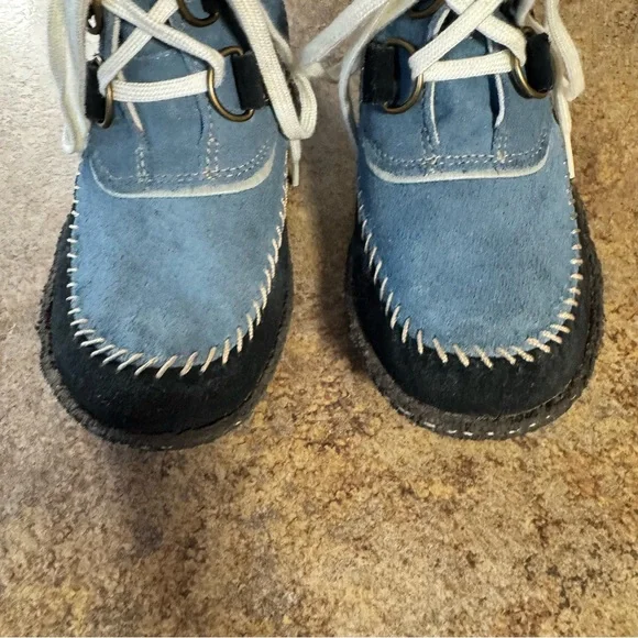 Women’s Sorel Size 6 Blue/Black Suede Joplin Boots w Lace Tie Closure - Picture 3 of 14